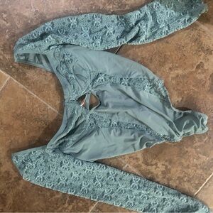 Urban Outfitters Teal Lace Long-Sleeve Bodysuit